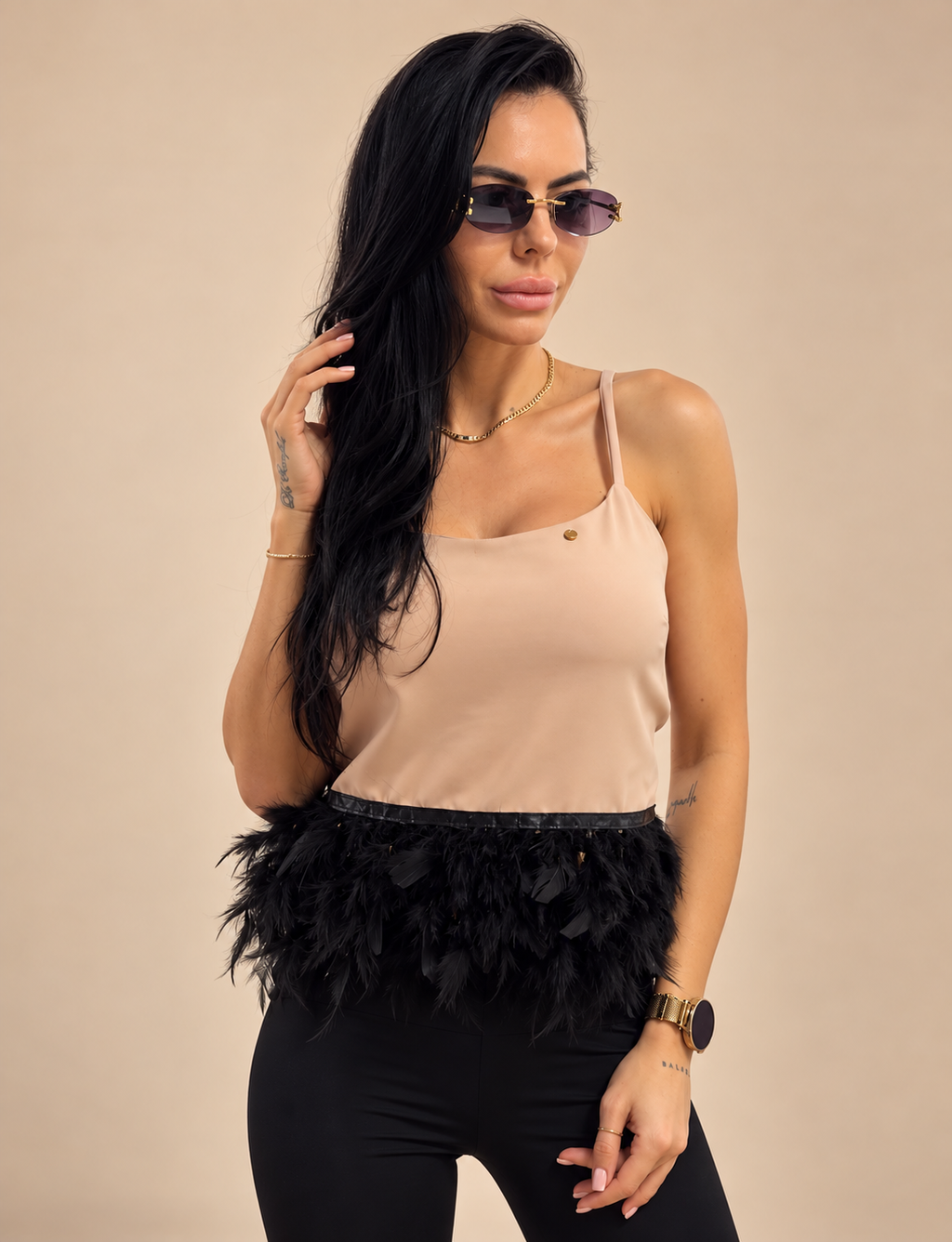 Nude Feather Top