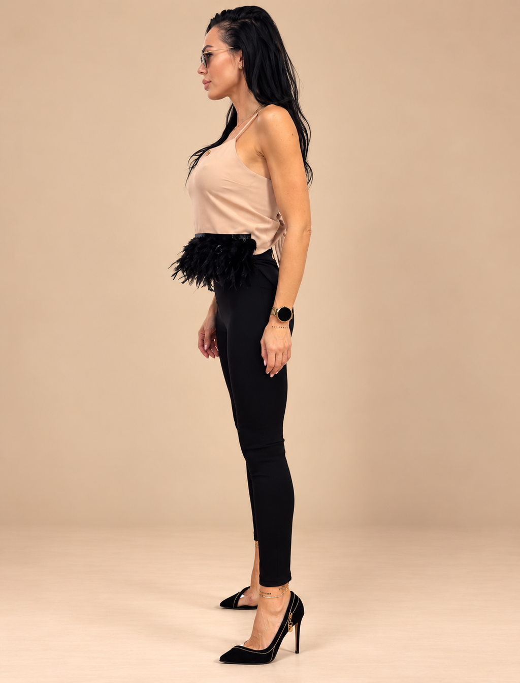 Nude Feather Top