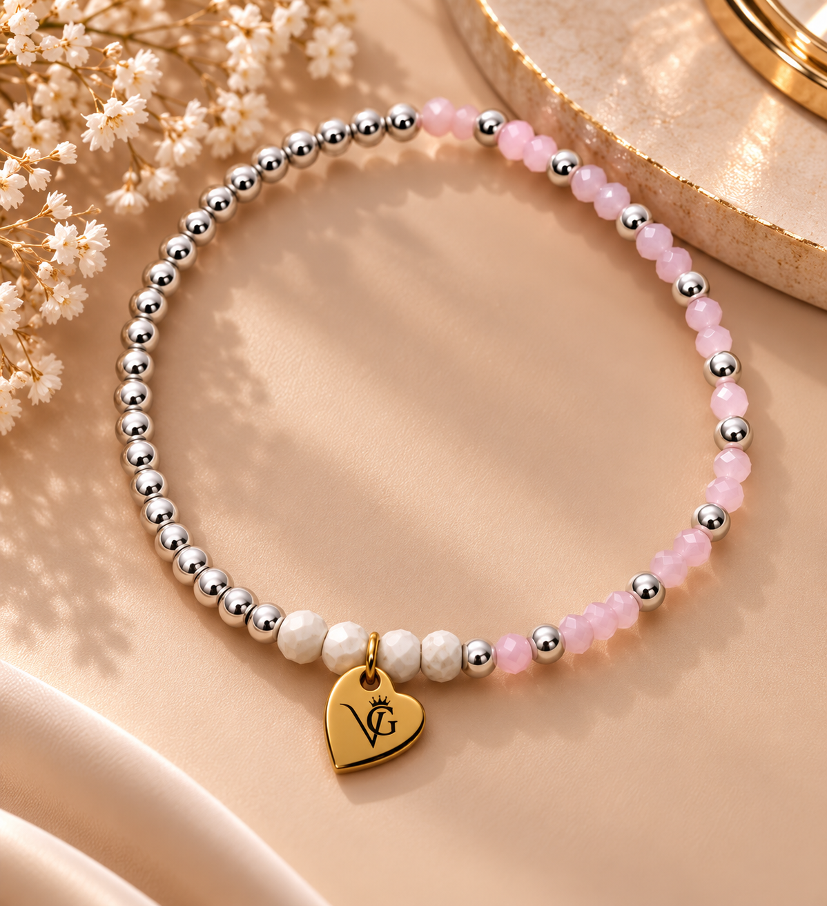 Silver Rose Marble Anklet